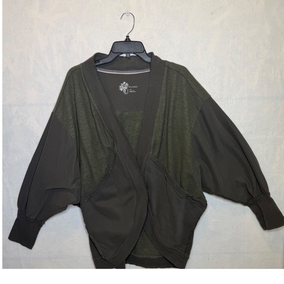 Anthropologie Sweaters - PILCRO Open Front Kimono Style Cardigan Olive Green L XL Balloon Sleeve Pockets
